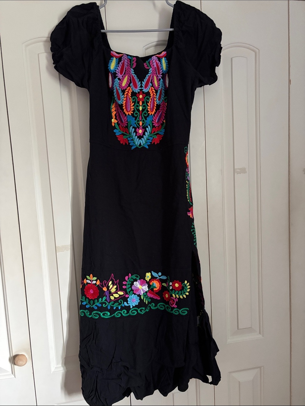 Amazon Black Midi Dress with Multicolor Floral Embroidery